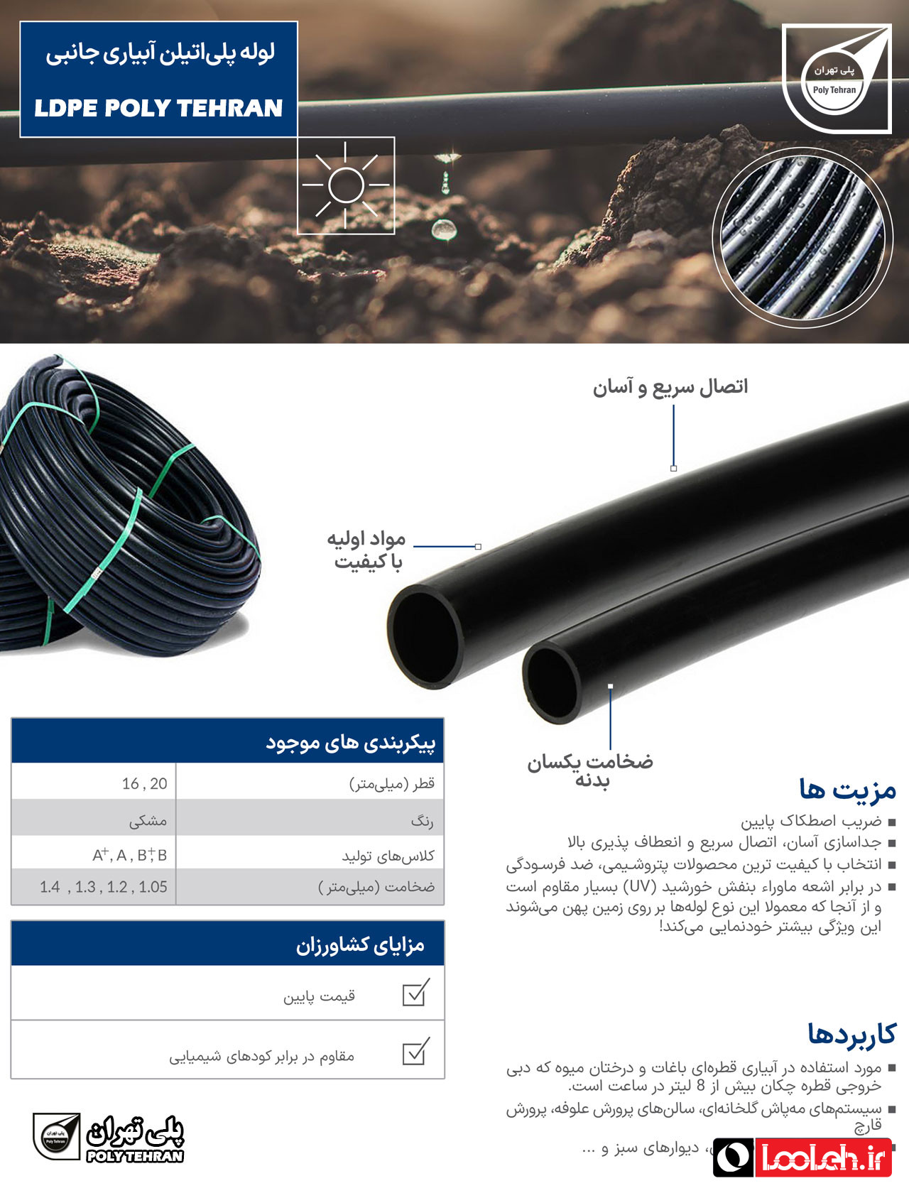 تصویر و توضیحات لوله پلی اتیلن آبیاری